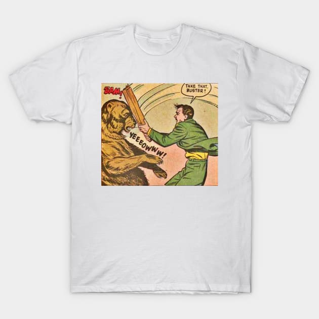 Comic Man versus Bear T-Shirt by Comic Dzyns